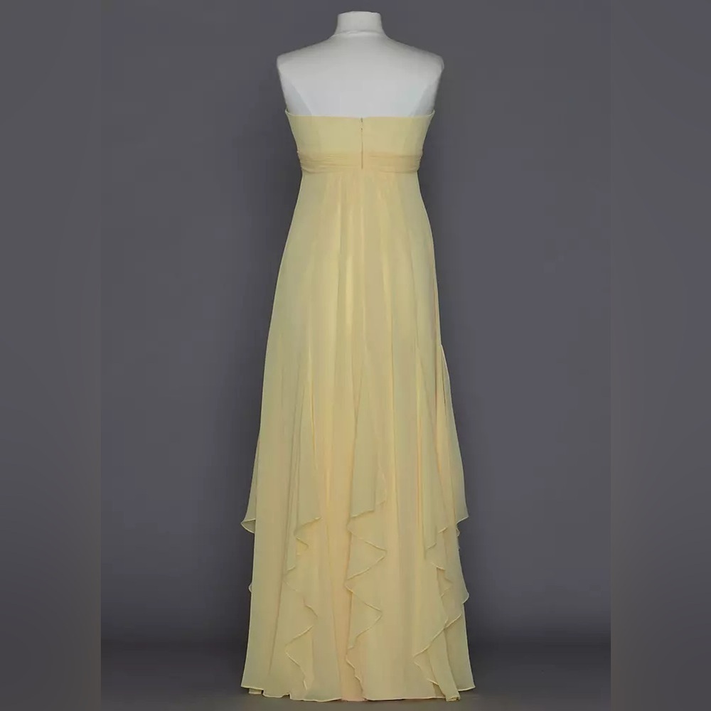 David’s Bridal Strapless Crinkle Chiffon Dress Godets, Style#F14865-ButterYellow - Picture 2 of 16